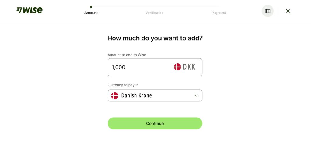 إرسال الأموال من الدنمارك عبر وايز - الخطوة الثانية